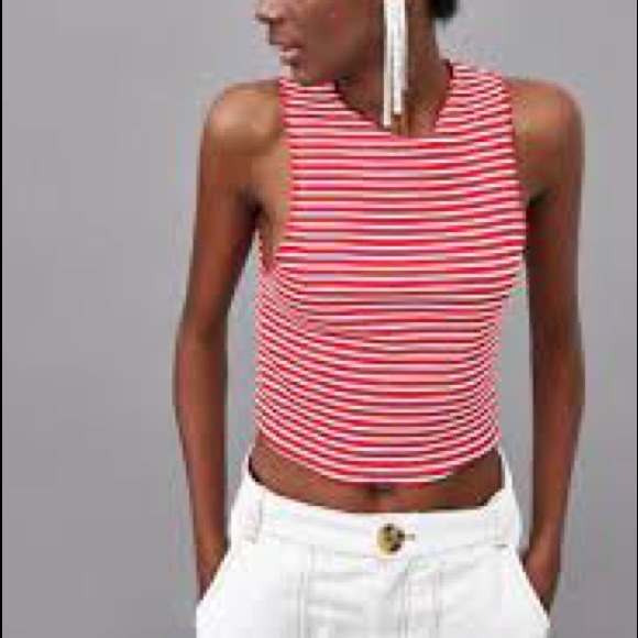 Zara Red White Striped Crop Top - Picture 5 of 5